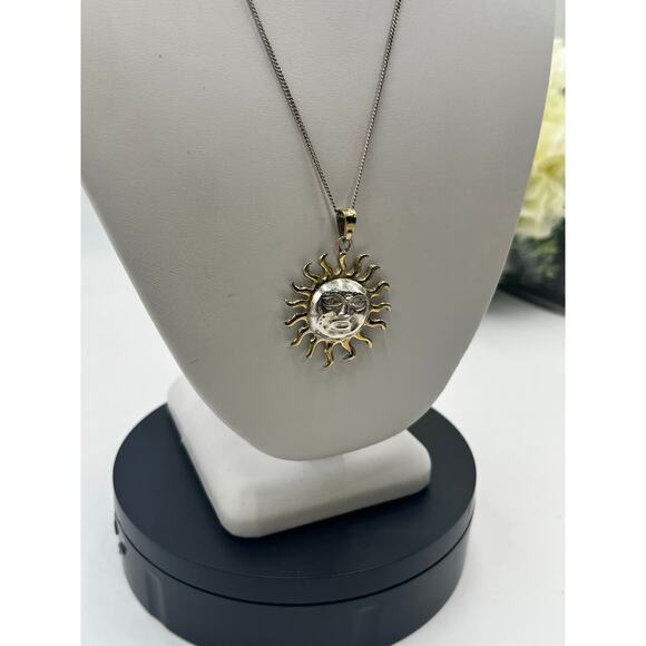 Mexico Vintage Handmade Sterling and Gold Sun Face Two Tone Pendant Necklace - Picture 13 of 13